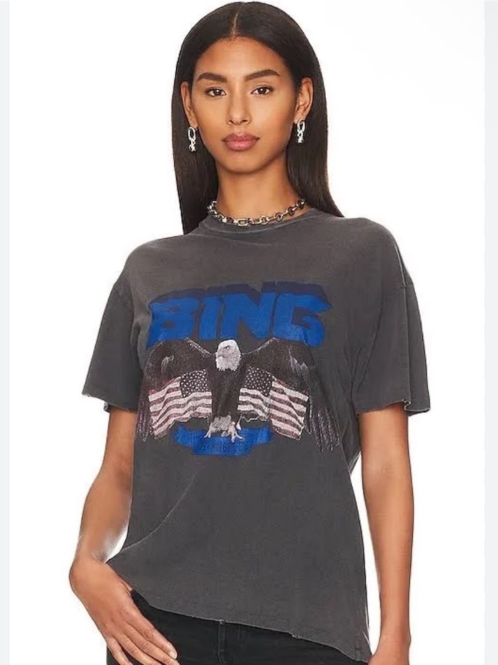 Anine Bing Vintage Bing Eagle T-Shirt Washed Black Size Large